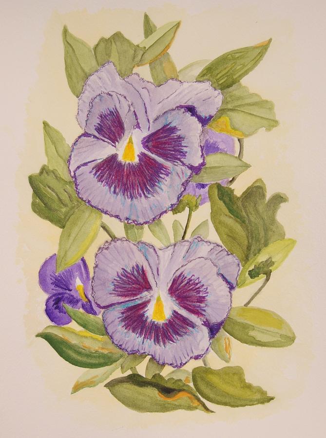 Purple Pansies II Painting by Linda Brody