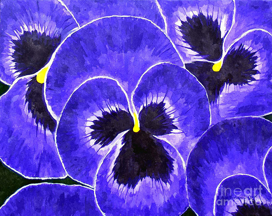 Purple Pansies Painting - Purple Passion Pansies by Barbara A Griffin