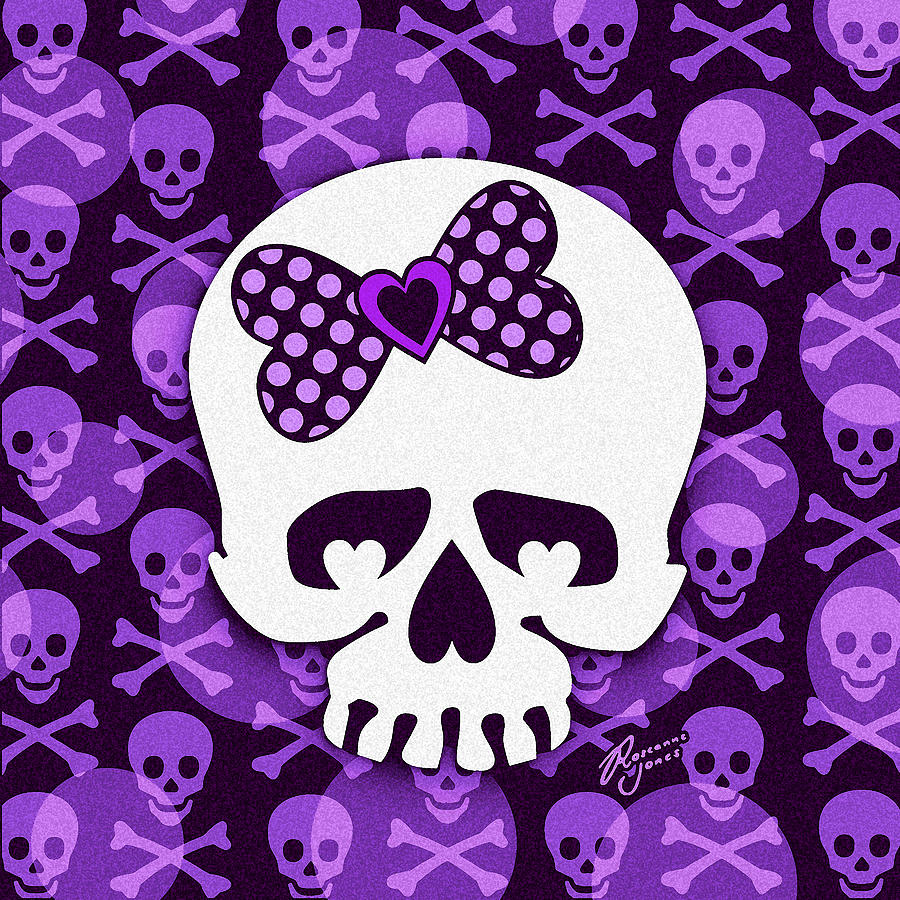 Purple Polka Dot Bow Skull Digital Art by Roseanne Jones