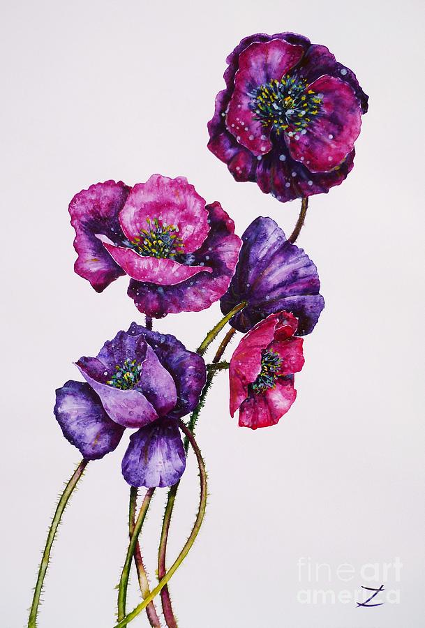 Purple Poppies Painting by Zaira Dzhaubaeva