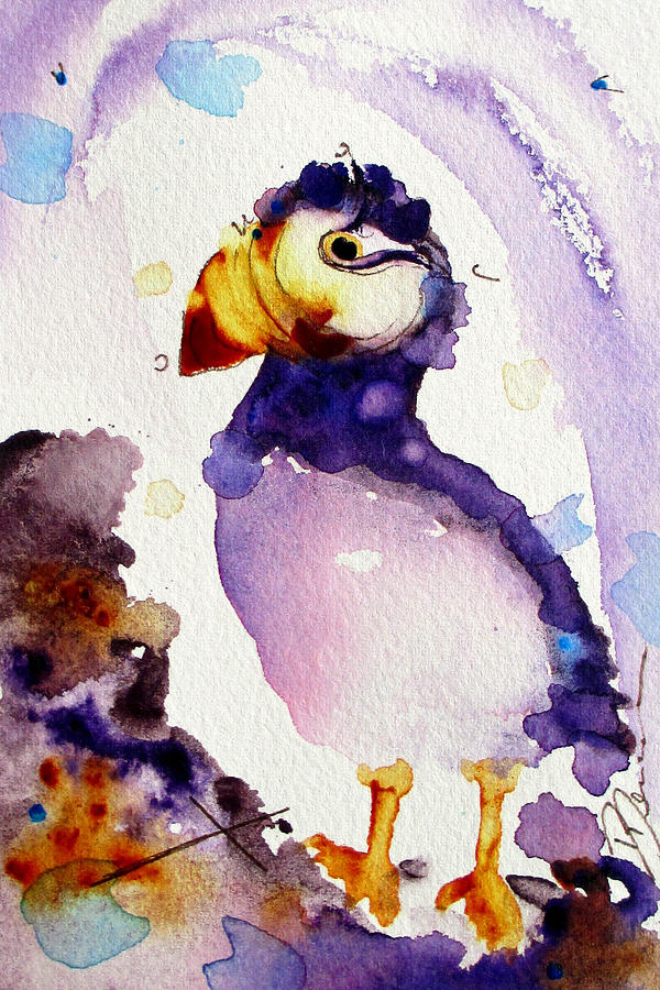 Purple Puffin Painting by Dawn Derman