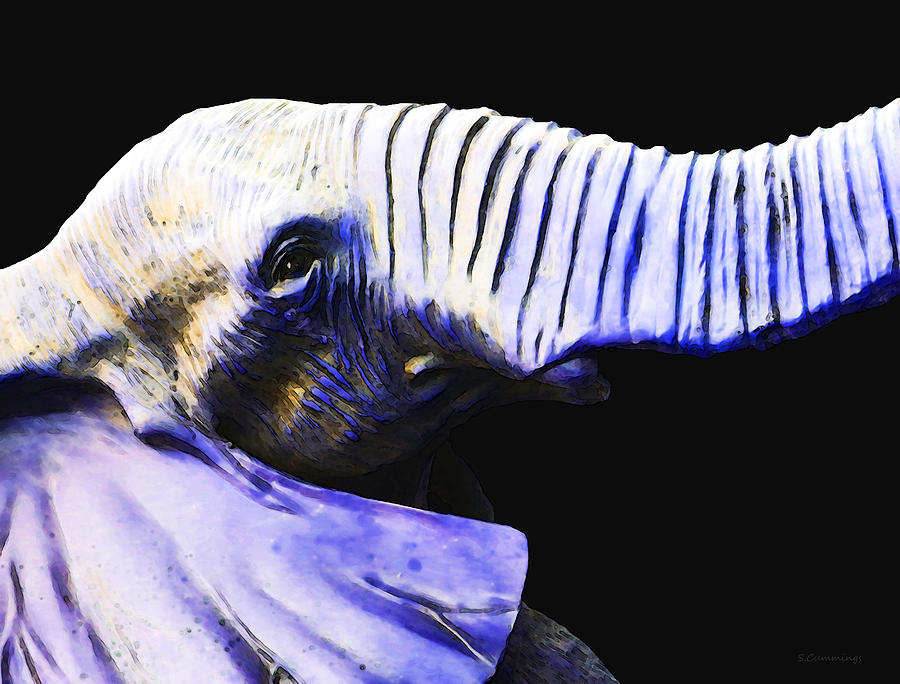 Elephant Painting - Purple Rein - Vibrant Elephant Head Shot Art by Sharon Cummings