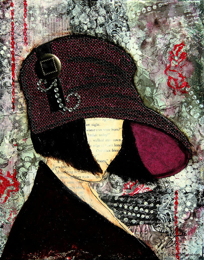 Abstract Mixed Media - Purple retro style hat with abstract background by Janelle Nichol