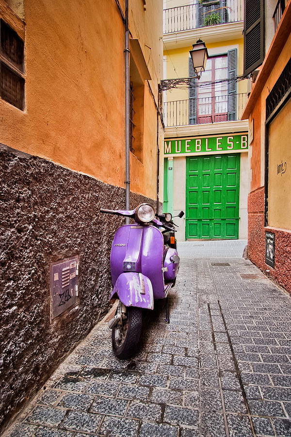 Side Street with Purple Scooter, Palma de Mallorca Photograph by Alexander Kunz