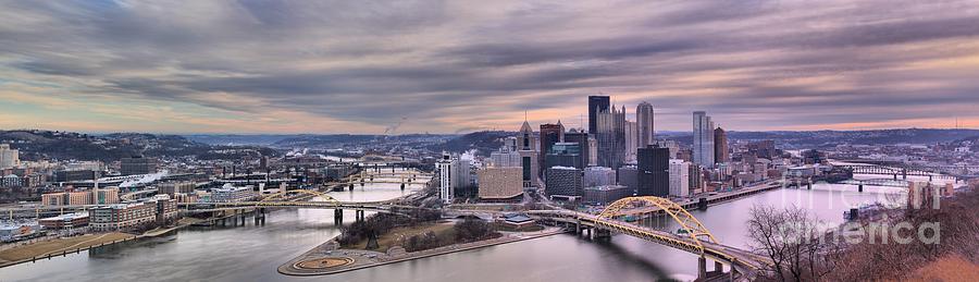Pittsburgh Skyline Photograph - Purple Skies Over Pittsburgh - Panorama by Adam Jewell