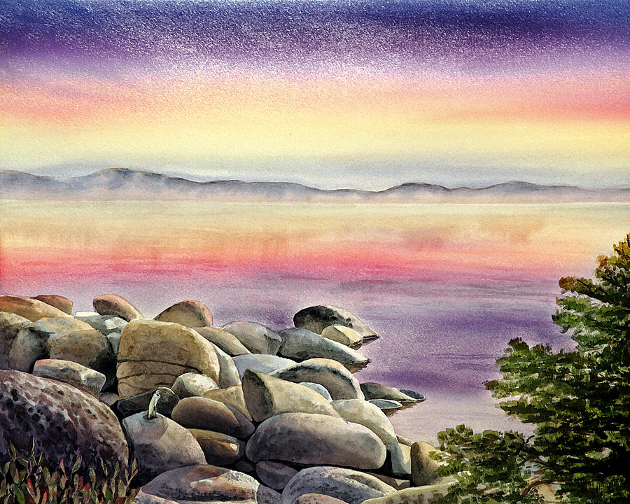 Sunset Painting - Purple Sunset At The Lake by Irina Sztukowski