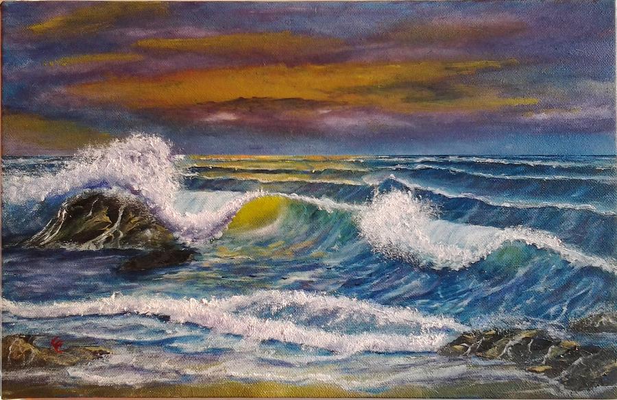 Purple Sunset Seascape Painting By Gianluca Cremonesi