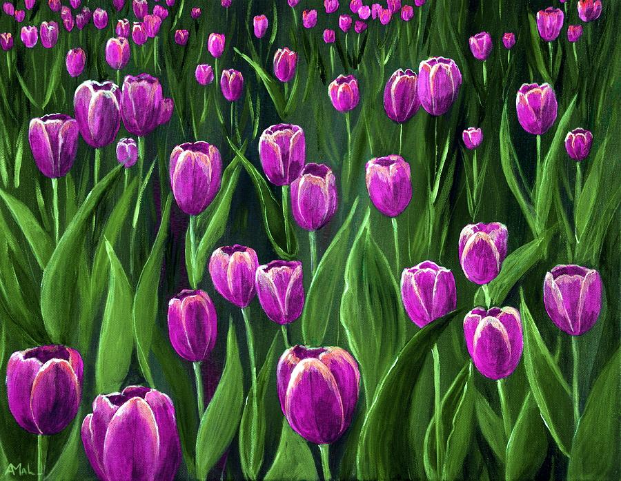 Purple Tulip Field Painting by Anastasiya Malakhova