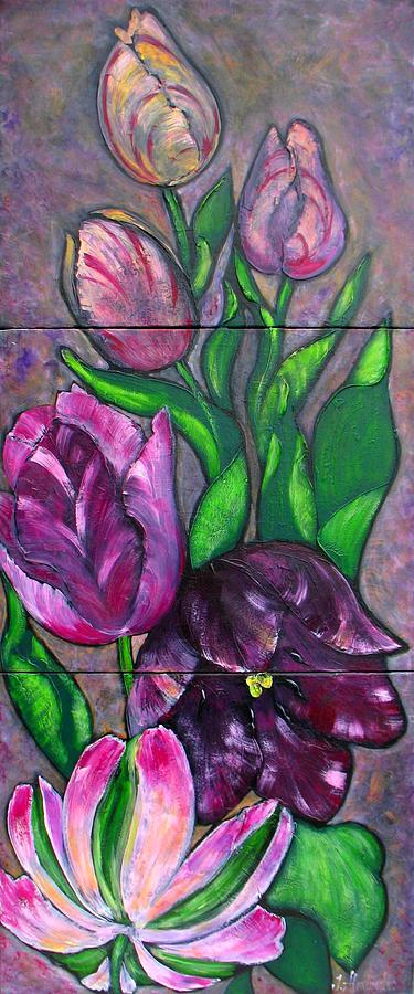 Tulip Painting - Purple Tulip Triptych by Jill Alexander