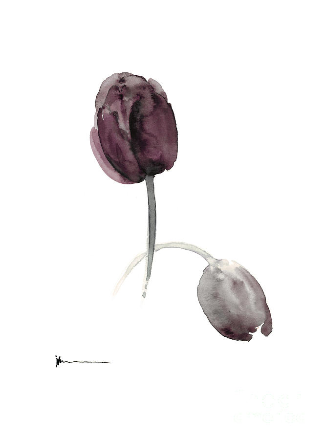 Flower Painting - Purple tulips art print watercolor painting by Joanna Szmerdt