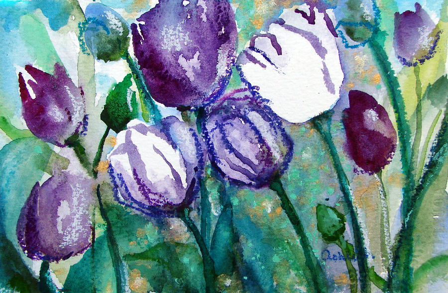 Purple Tulips Painting by Ashleigh Dyan Bayer