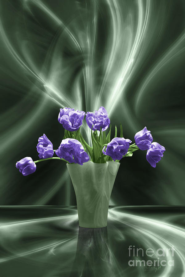 Purple tulips in floating room Digital Art by Johnny Hildingsson