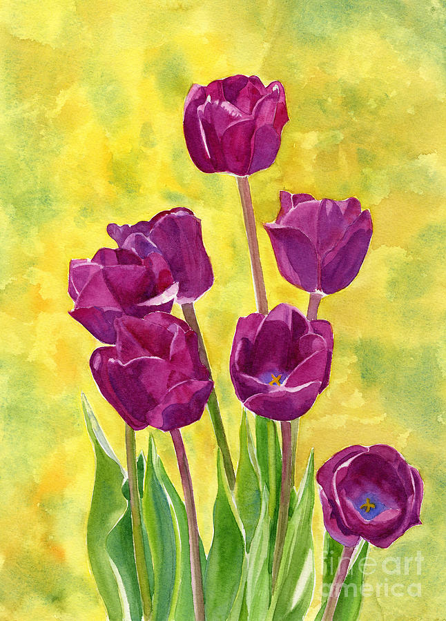 Purple Tulips with Textured Background Painting by Sharon Freeman