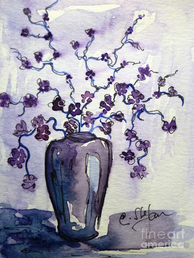 Purple Vase with Flowers Painting by Cristina Stefan