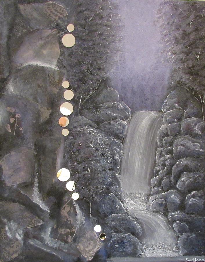Mountain Painting - Purple Waterfall with Mirrors by Svetlana Rudakovskaya
