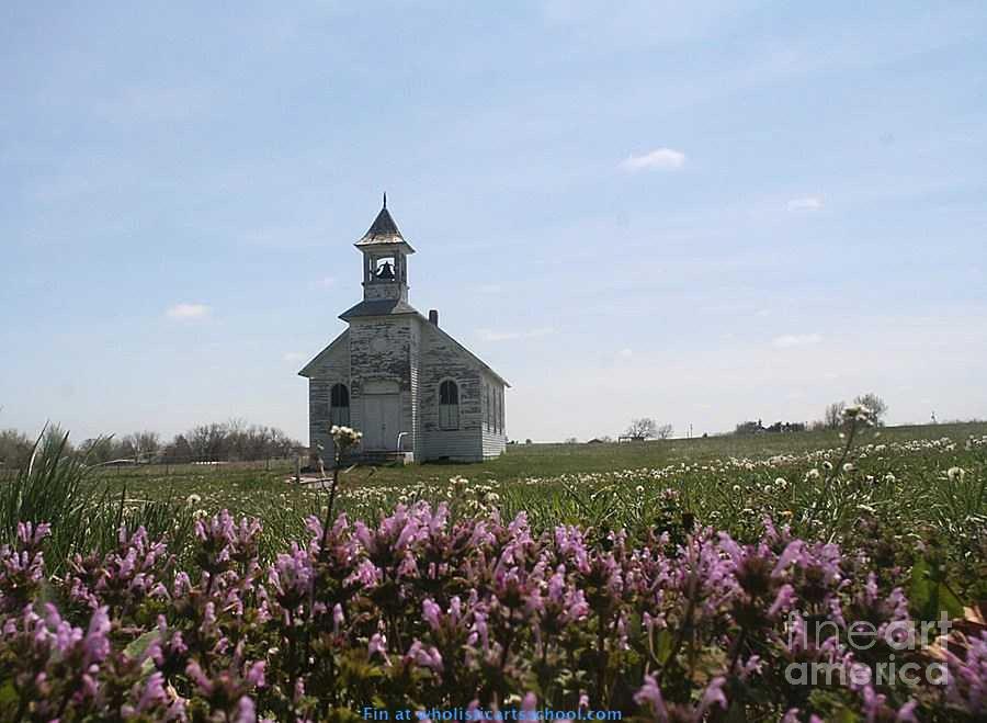 Purple Wildflower Field Church Painting by PainterArtist FIN