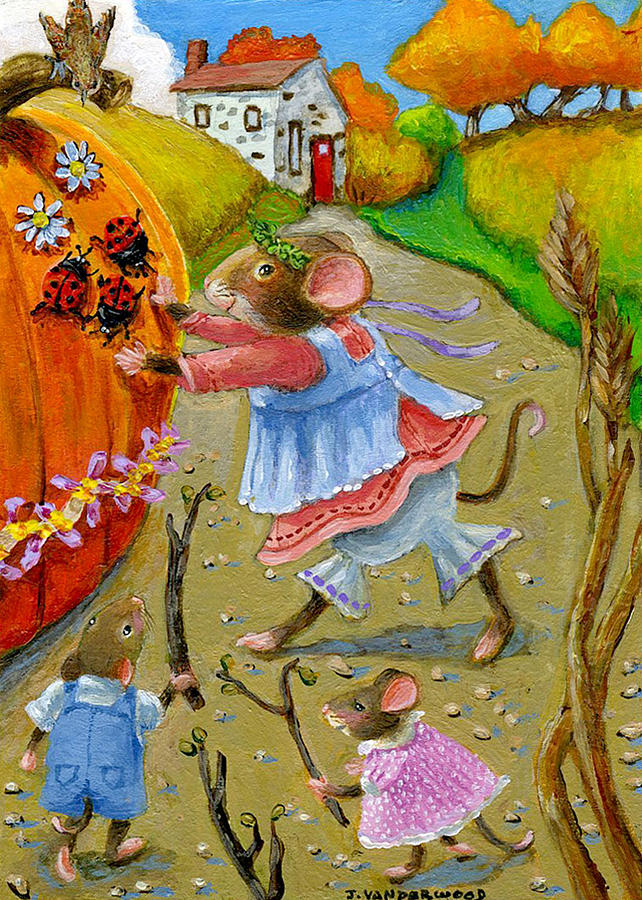 Pushing the Pumpkin Painting by Jacquelin L Westerman