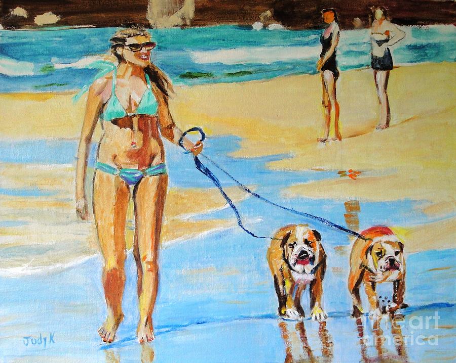 Beach Painting - Putting On the Dog by Judy Kay