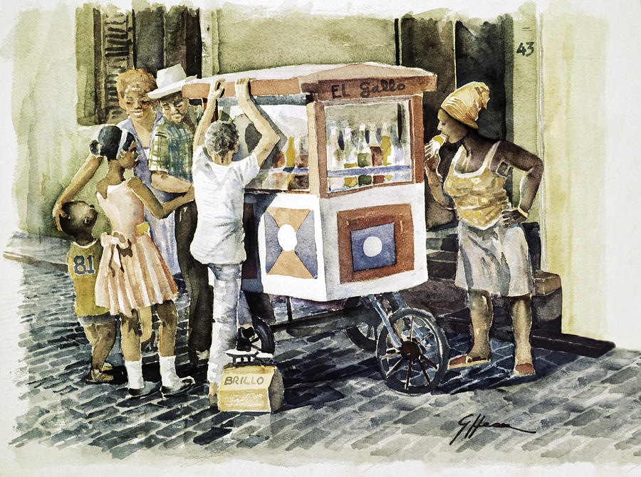 Watercolor Painting - Pyragua Vendor by German Hevia