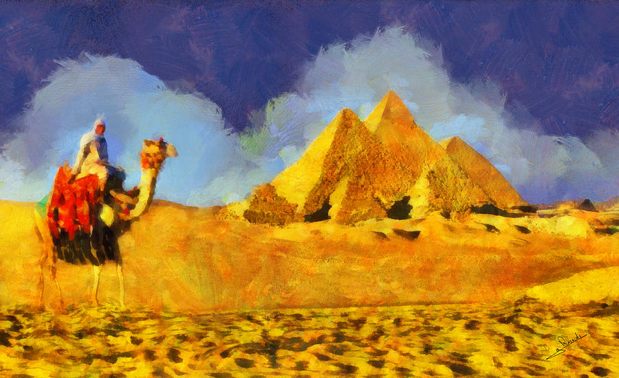 Pyramids and camel Painting by George Rossidis