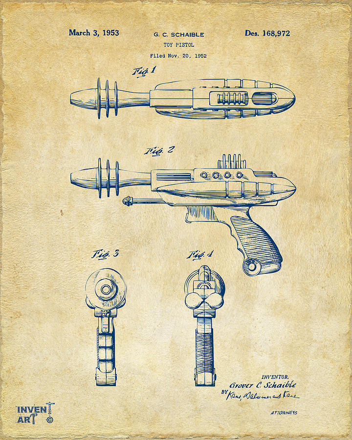 Pyrotomic Disintegrator Pistol Patent Vintage Digital Art by Nikki Marie Smith