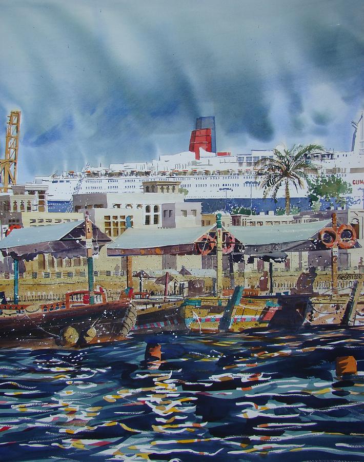 QE2 in Dubai Painting by Martin Giesen