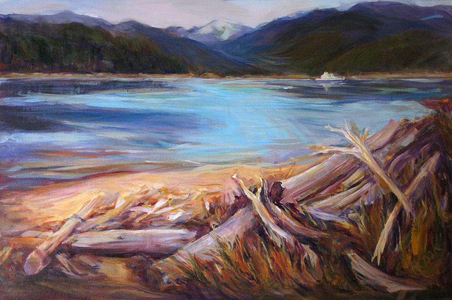 Boat Painting - Quadra Driftwood-Rebecca Spit by Nanci Cook Boat Painting - Quadra Driftwood-Rebecca Spit by Nanci Cook