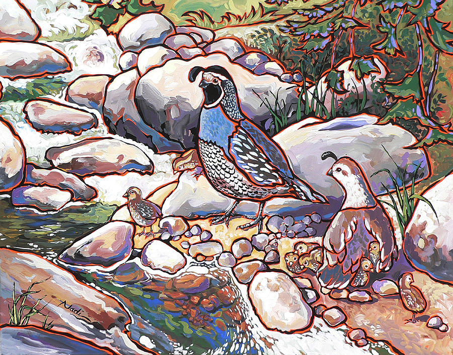 Quail Family Painting by Nadi Spencer