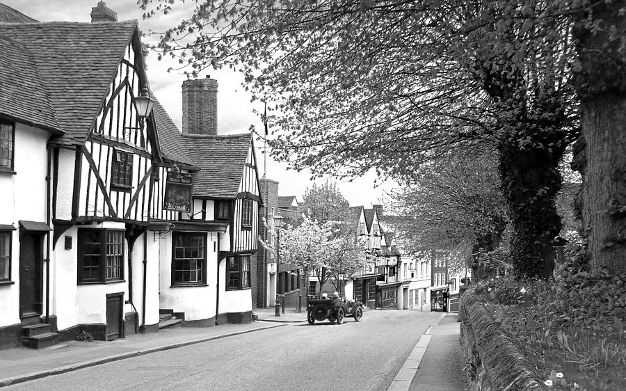 Quaint Old High Street - Bishops Stortford in Black and White Photograph by Gill Billington