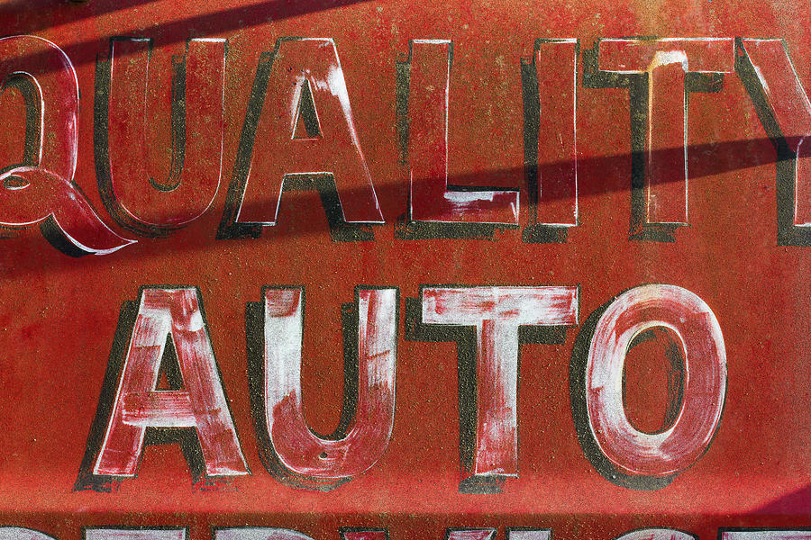 Sign Photograph - Quality Auto by Veda Gonzalez