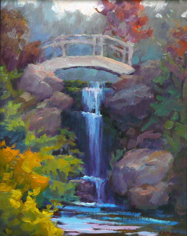 Nature Painting - Quarry Hills Waterfall by Carol Smith Myer