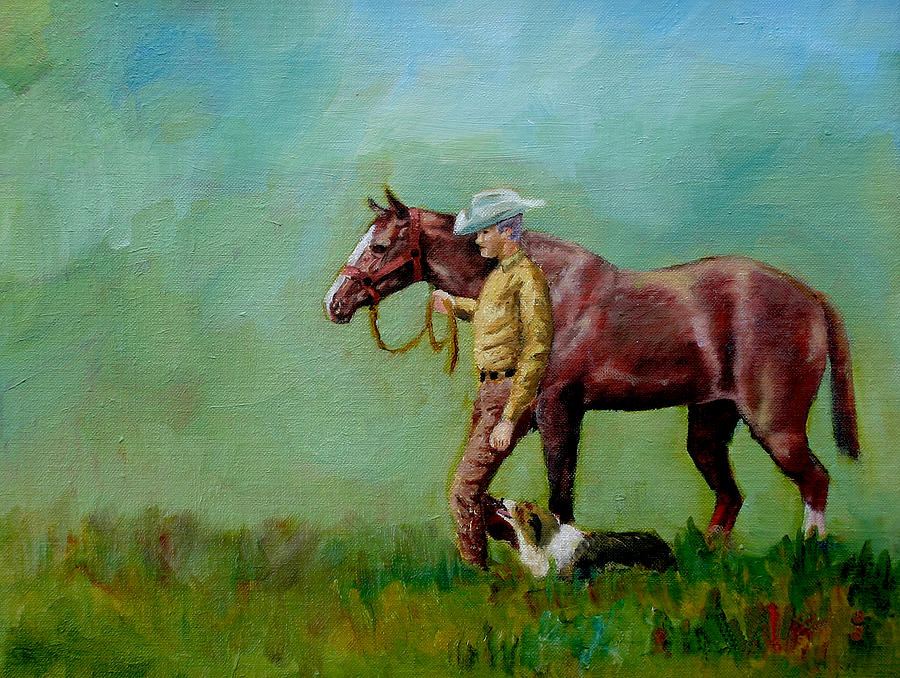 Quarter Horse with Old Friends Painting by Carol Jo Smidt