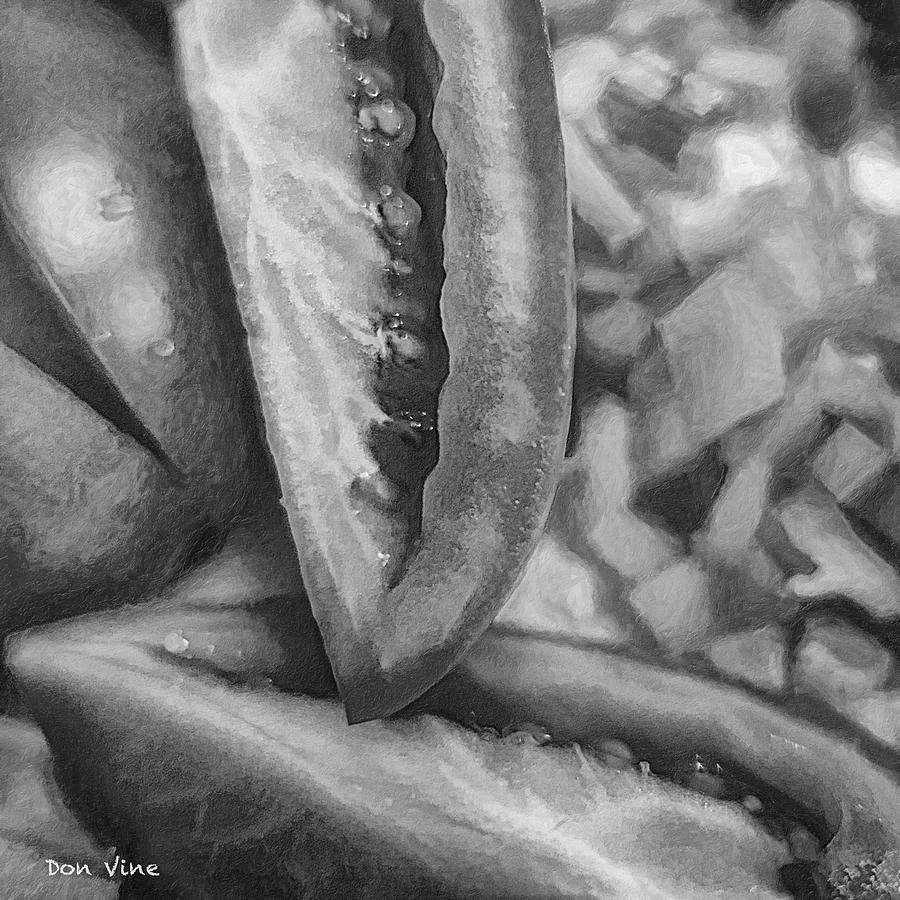 Quartered Tomato Among the Veggies  bw Photograph by Don Vine