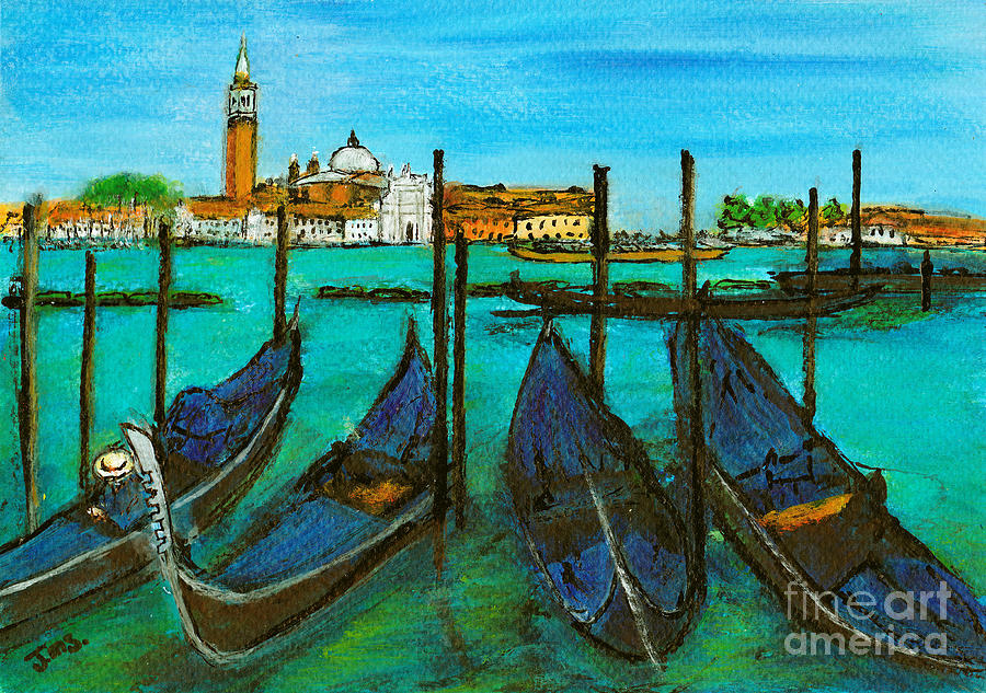Quattro Gondola Venice Painting by Jackie Sherwood
