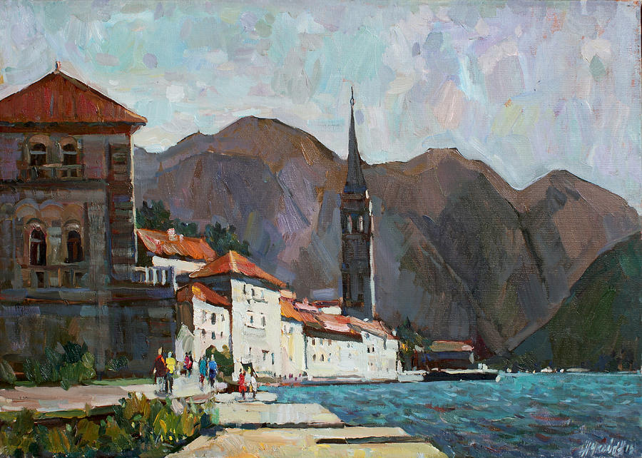 Mountain Painting - Quay of city Perast by Juliya Zhukova