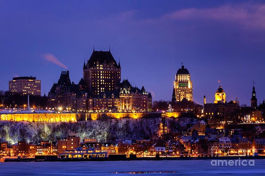 Quebec City Skyline at Night Quebec Canada Photograph by Dawna Moore Photography
