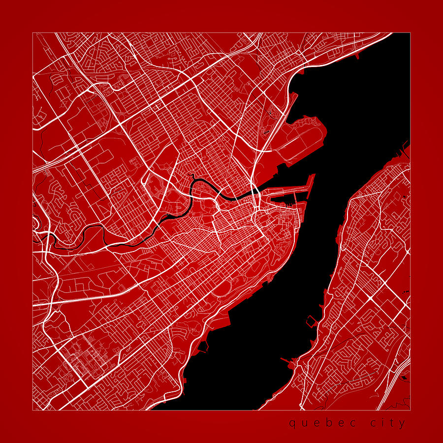 Quebec City Street Map - Quebec Canada Road Map Art on Color Digital ...
