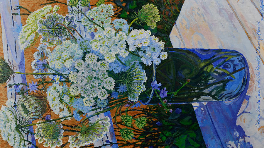 Flower Painting - Queen Annes Lace and the humble Chicory Flower by Jim  Rudegeair