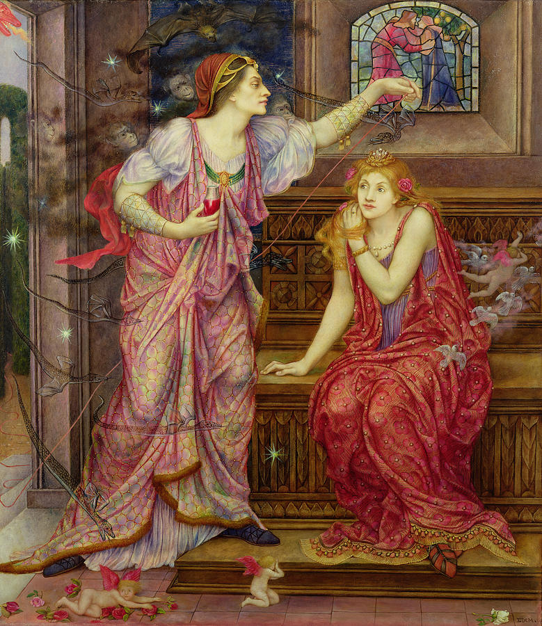 Queen Eleanor and Fair Rosamund Painting by Evelyn De Morgan