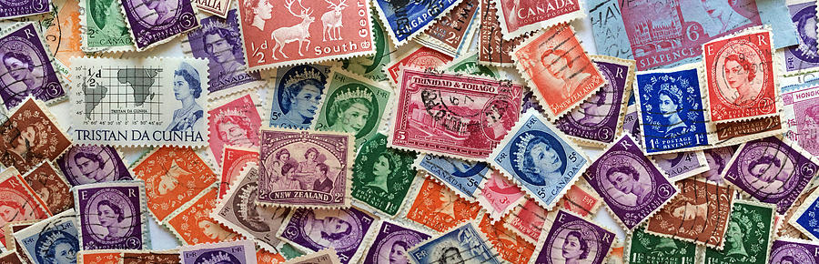 Queen Elizabeth Stamp Collage Panorama Photograph by Bill Owen