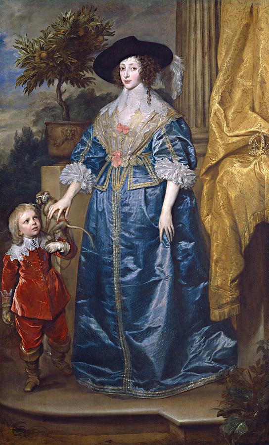 Queen Henrietta Maria with Sir Jeffrey Hudson Painting by Anthony van Dyck