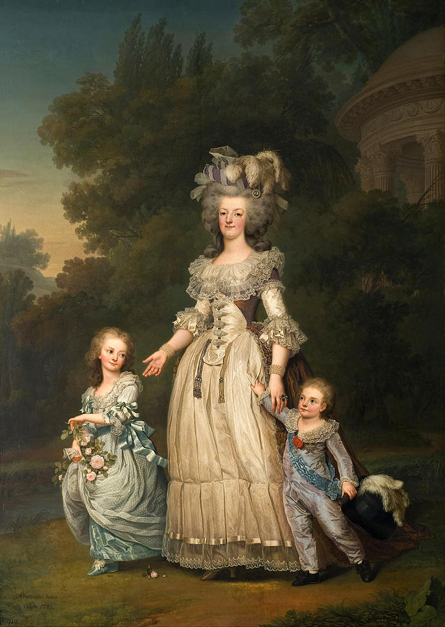 Landscape Painting - Queen Marie Antoinette of France and two of her Children Walking in The Park of Trianon by Adolf Ulrik Wertmueller