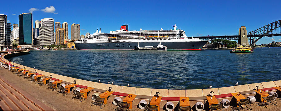 Queen Mary 2 at Circular Quay Panorama Photograph by Tony Crehan
