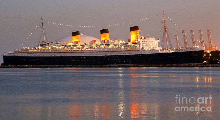 Queen Mary at Night Photograph by Cheryl Del Toro