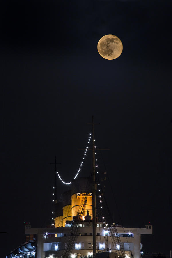Queen Mary Stacks and the Moon By Denise DUbe Photograph by Denise Dube