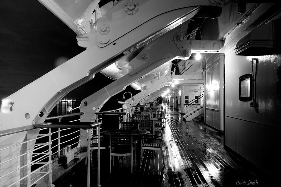 Queen Mary Sun Deck Black And White Photograph by Heidi Smith