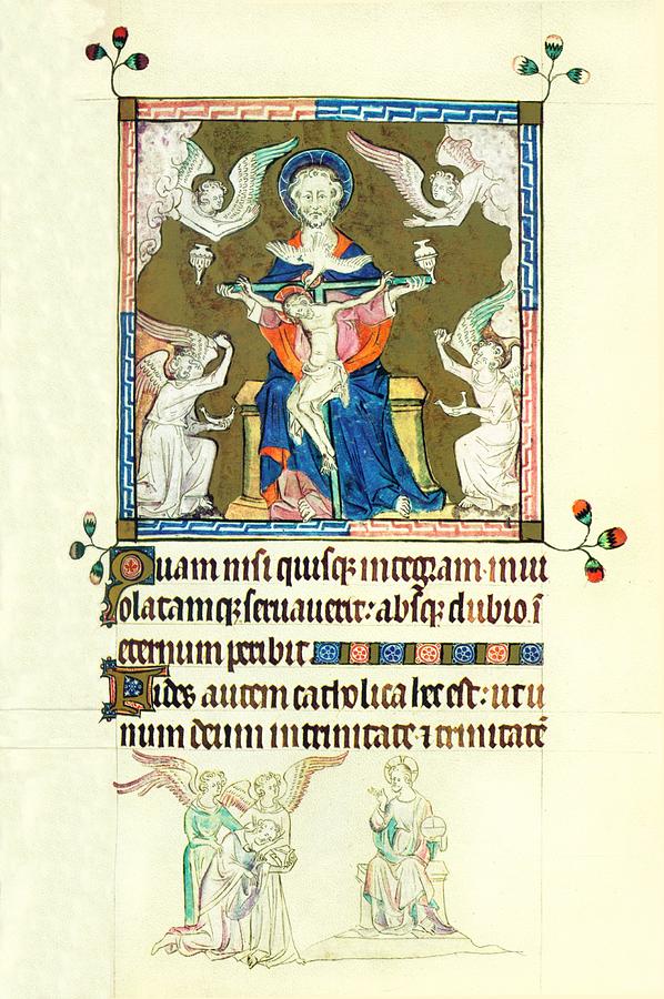 Queen Marys Psalter Trinity Painting by Anonymous