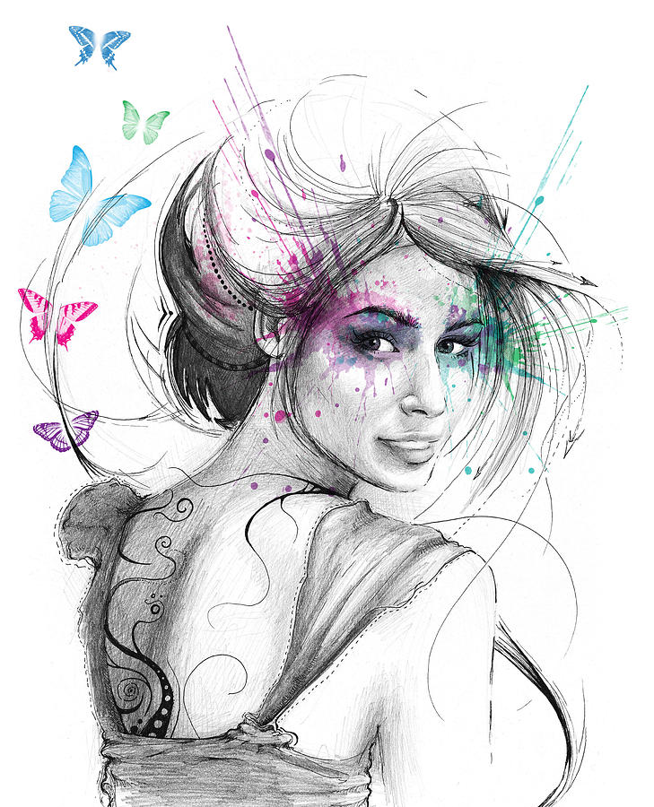 Butterflies Drawing - Queen of Butterflies by Olga Shvartsur