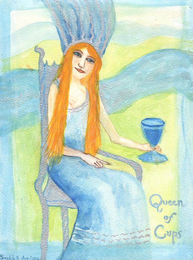 Tarot Painting - Queen of Cups by Sushila Burgess Tarot Painting - Queen of Cups by Sushila Burgess