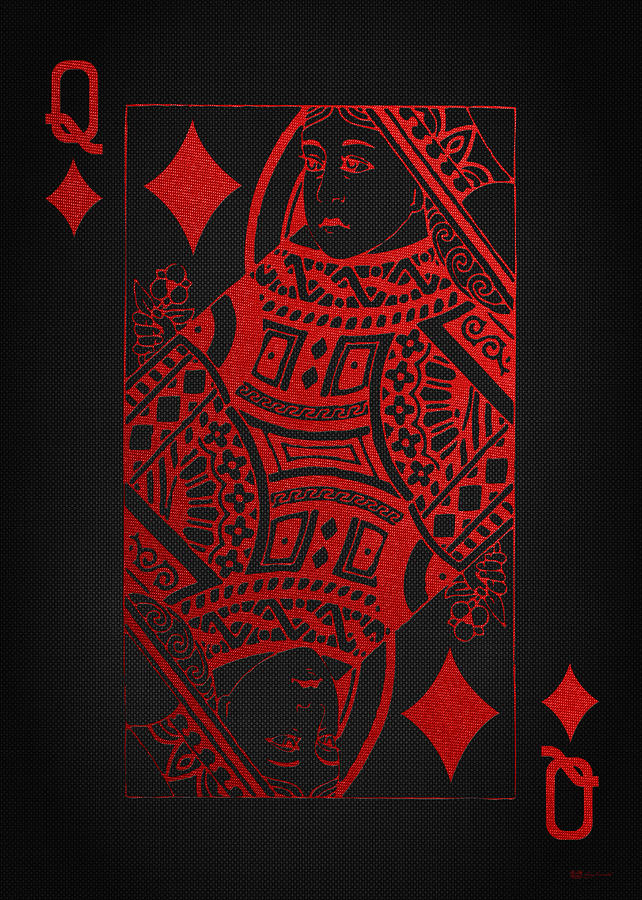 Queen of Diamonds in Red on Black Canvas   Digital Art by Serge Averbukh